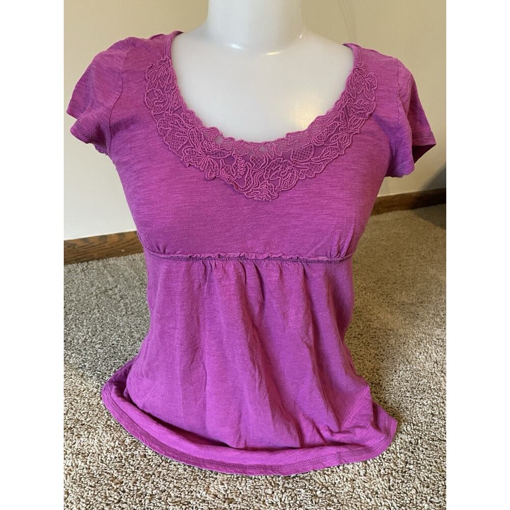 Y2K Babydoll Purple Short Sleeve Top Bella Swan Sz S Empire Delias Lace Detail